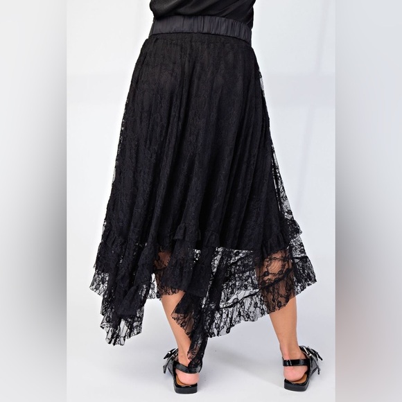 #85  Allover Lace Sharkbite Skirt - Black - Picture 5 of 7